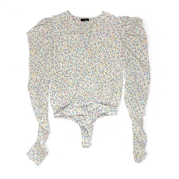 AFRM Danna Floral Puff Sleeve Bodysuit - Romantic Deep V - Size XS - Picture 2 of 6